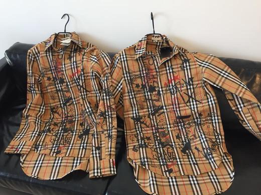 点此购买 男女款 巴宝莉格子涂鸦衬衫 左124255