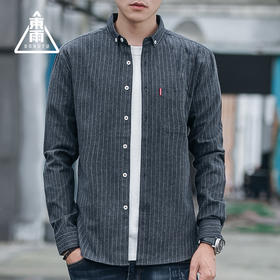 男装秋 火条纹男士休闲长袖衬衫翻领修身衬衣开衫