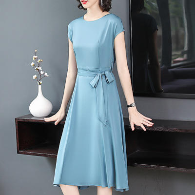 HZN-GG7888-气质纯色大摆长款连衣裙 商品图1