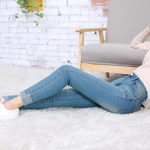 CZ-8812春夏翻边弹力小脚女牛仔裤修身复古显瘦高腰牛仔裤 商品图3