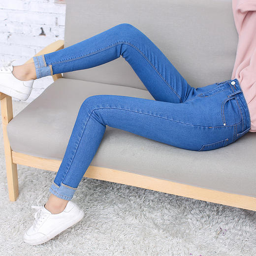 CZ-8812春夏翻边弹力小脚女牛仔裤修身复古显瘦高腰牛仔裤 商品图1