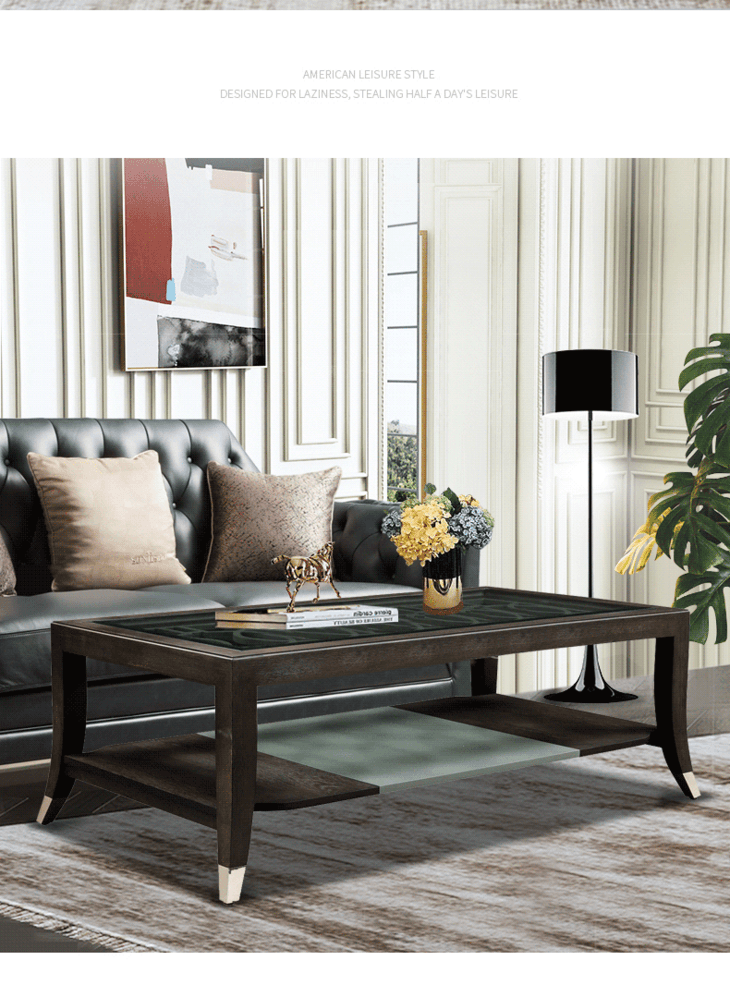 圣蒂斯堡洛卡美式轻奢不锈钢客厅方形茶几镀金边长茶几cj2206a