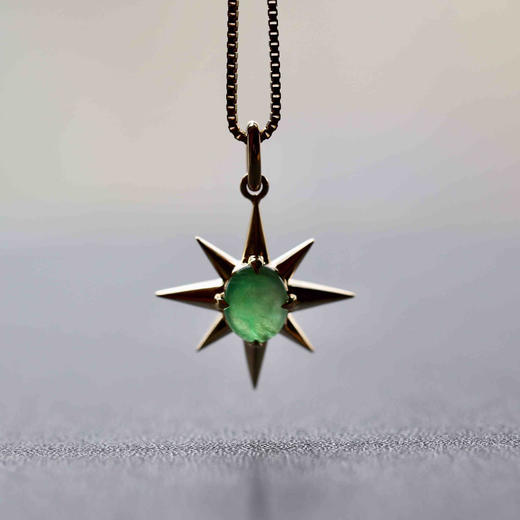 高冰种阳绿翡翠八芒星吊坠18k金镶嵌 商品图8