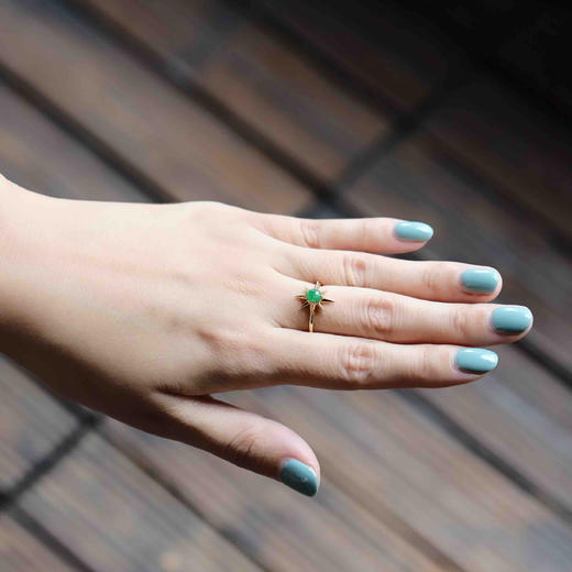 冰种阳绿翡翠八芒星戒指18k黄金镶嵌 商品图7