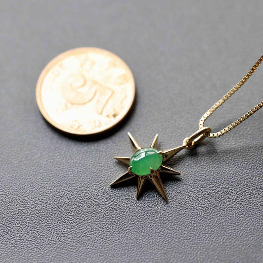 高冰种阳绿翡翠八芒星吊坠18k金镶嵌 商品图4