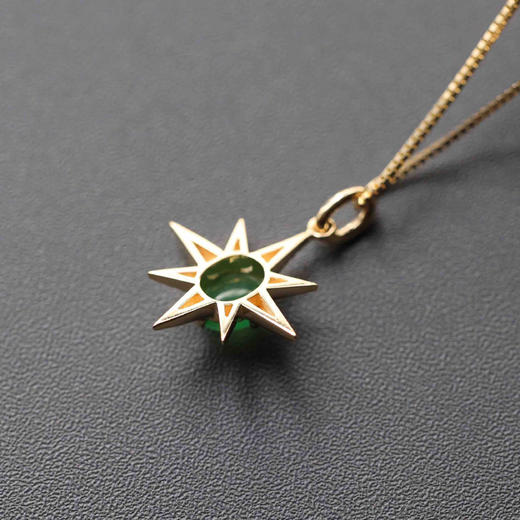 高冰种阳绿翡翠八芒星吊坠18k金镶嵌 商品图5