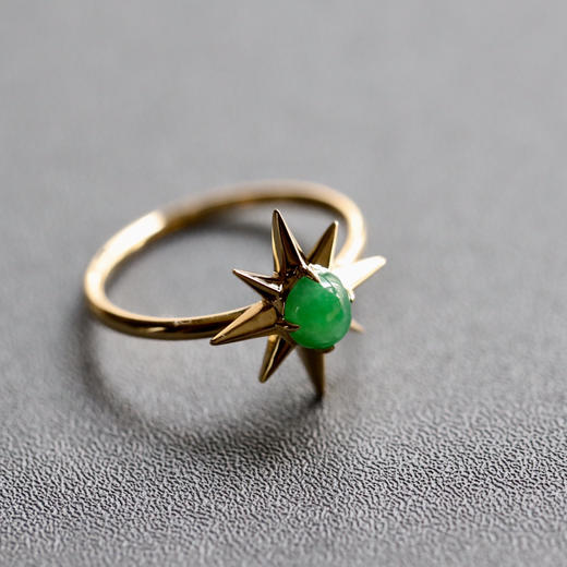 冰种阳绿翡翠八芒星戒指18k黄金镶嵌 商品图6