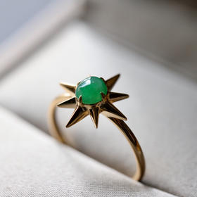 冰种阳绿翡翠八芒星戒指18k黄金镶嵌