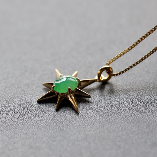 高冰种阳绿翡翠八芒星吊坠18k金镶嵌 商品图2