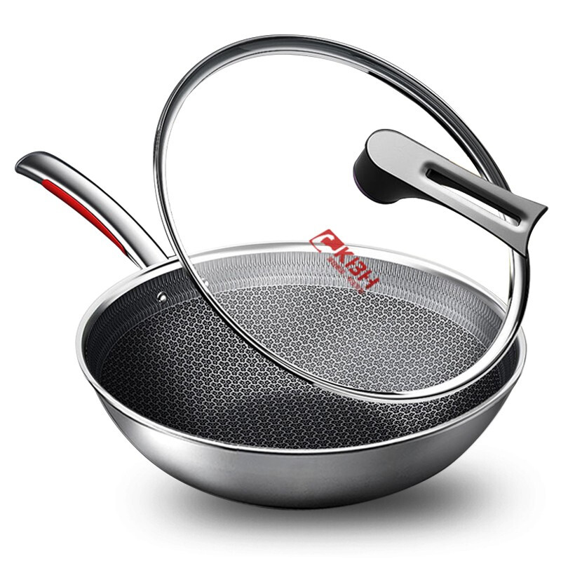康巴赫 三代蜂窝不粘炒锅32cm 316医用不锈钢 炒锅 少油烟不粘锅 家用