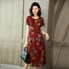 WSB-YMY1926新款圆领短袖复古印花大摆弹力缎真丝连衣裙TZW 商品缩略图1
