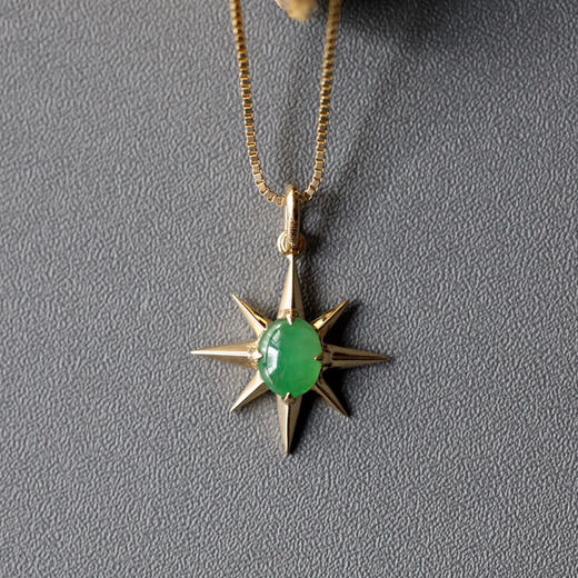 高冰种阳绿翡翠八芒星吊坠18k金镶嵌 商品图3