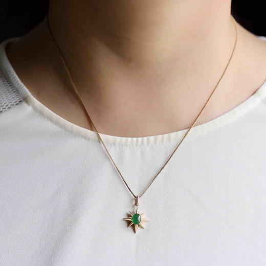 高冰种阳绿翡翠八芒星吊坠18k金镶嵌 商品图9