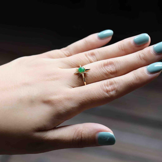 冰种阳绿翡翠八芒星戒指18k黄金镶嵌 商品图8