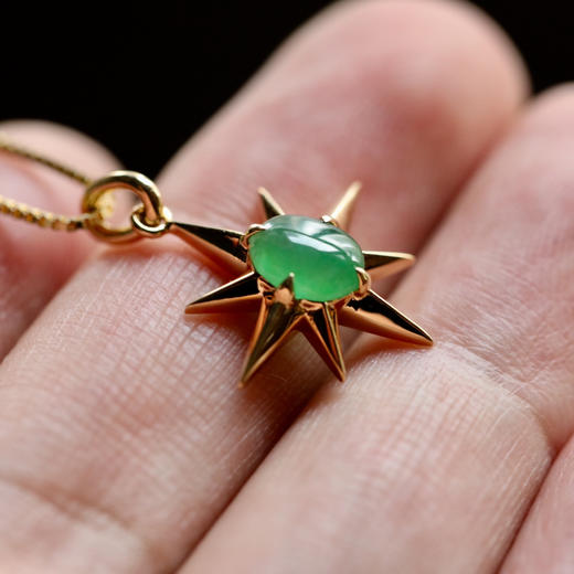 高冰种阳绿翡翠八芒星吊坠18k金镶嵌 商品图7