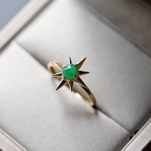 冰种阳绿翡翠八芒星戒指18k黄金镶嵌 商品图1
