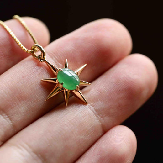 高冰种阳绿翡翠八芒星吊坠18k金镶嵌 商品图6