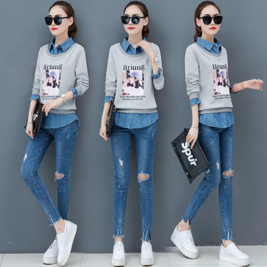 AHM  lny011假两件卫衣韩版薄款休闲洋气宽松 商品图3