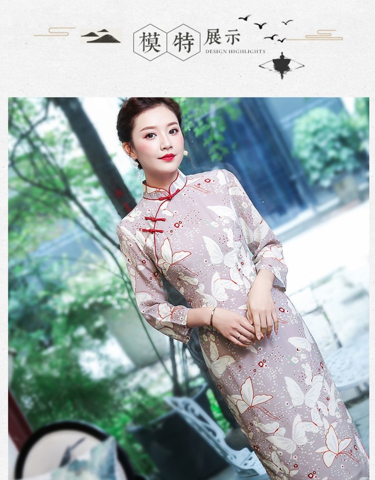 改良印花古典七分袖旗袍裙xgtq9348