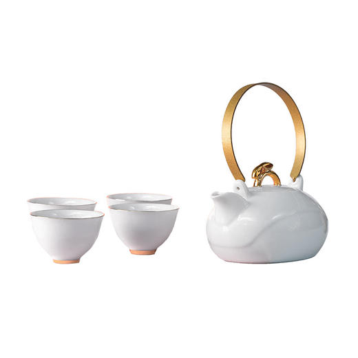 【采购专享】宫里的世界&南山匠人 月光兔壶 茶具礼盒装 一壶四杯 商品图0