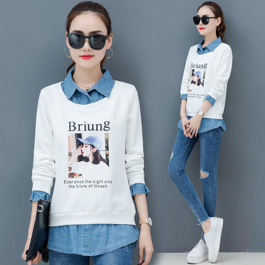 AHM  lny011假两件卫衣韩版薄款休闲洋气宽松 商品图5