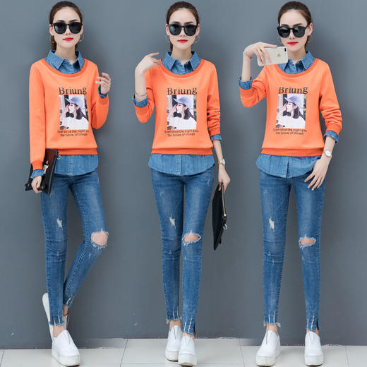 AHM  lny011假两件卫衣韩版薄款休闲洋气宽松 商品图2