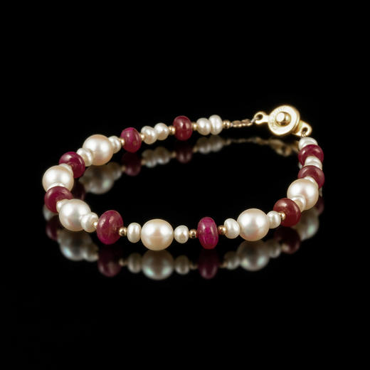 印度莫卧儿帝国红宝石珍珠手串 商品图1