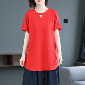 MZ 2843 新款夏装大码宽松遮肚纯棉短袖减龄洋气上衣