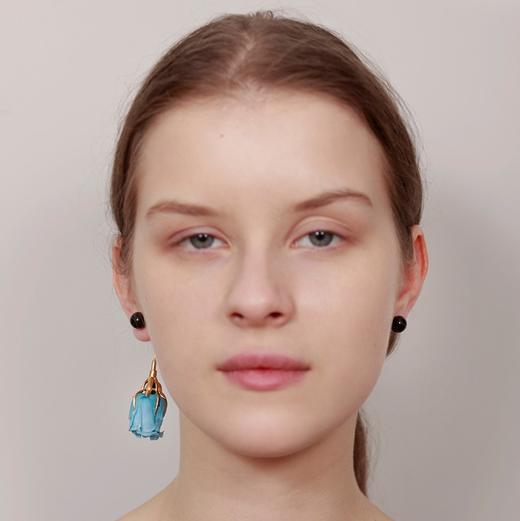 北京仓｜BEATRIZ PALACIOS-Clear Heart-永生玫瑰 天然黑玛瑙 耳环（不对称） [西班牙设计师] 商品图4