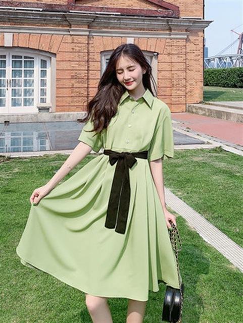 仙女抹茶绿连衣裙2019新款雪纺长裙子夏森女仙女显瘦气质牛油果绿收腰