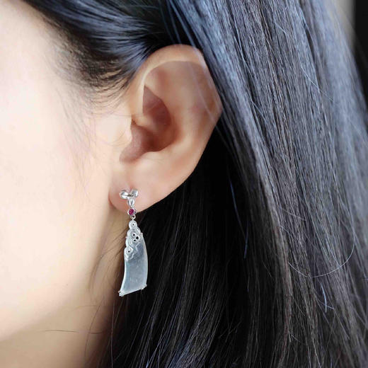 翡翠高冰种飘花耳坠18k白金镶嵌 商品图9