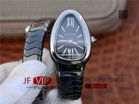 BV宝格丽SERPENTI系列白色陶瓷与黑陶瓷腕表以精美蛇形向众人展现时尚奢华之美。表圈处镶嵌切割美钻，精美奢华