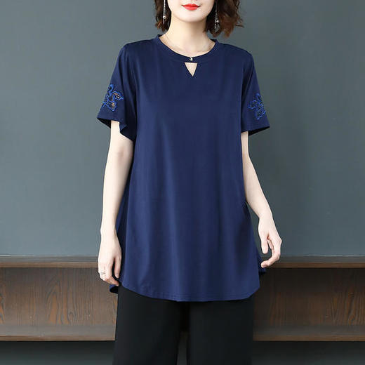 MZ 2843 新款夏装大码宽松遮肚纯棉短袖减龄洋气上衣 商品图2