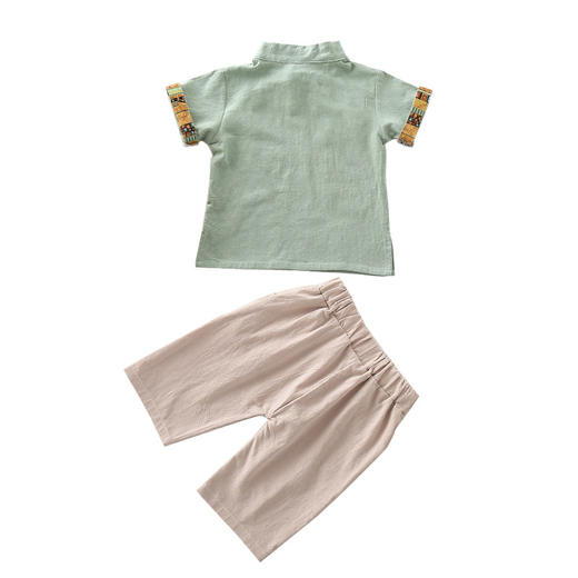 TYM-新款民族风复古立领高档棉麻纯色童装套装TZW 商品图3