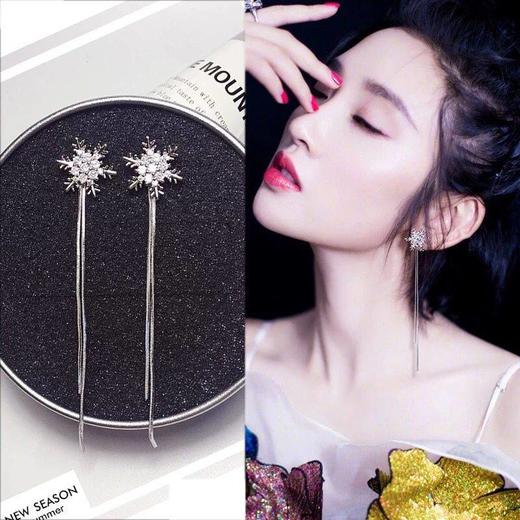 【两对装】防过敏耳钉耳环雪花长款韩版个性学生可爱简约网红耳坠 商品图3