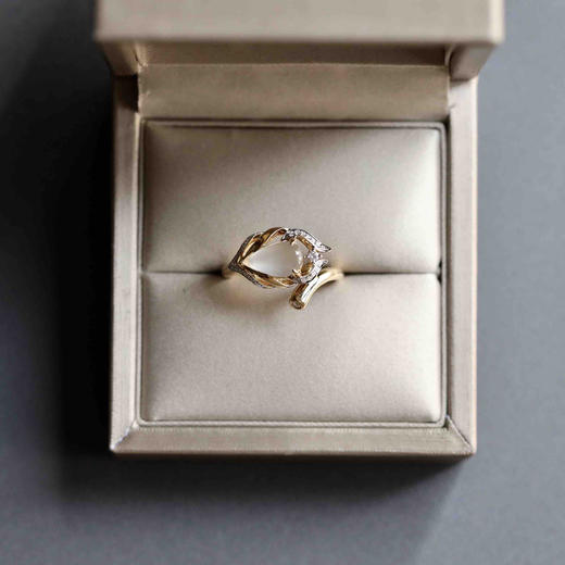 玻璃种翡翠水滴戒指设计师款羽毛18k黄金钻石镶嵌 商品图4