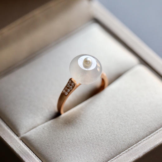 高冰种翡翠路路通戒指18k玫瑰金钻石珍珠镶嵌 商品图4