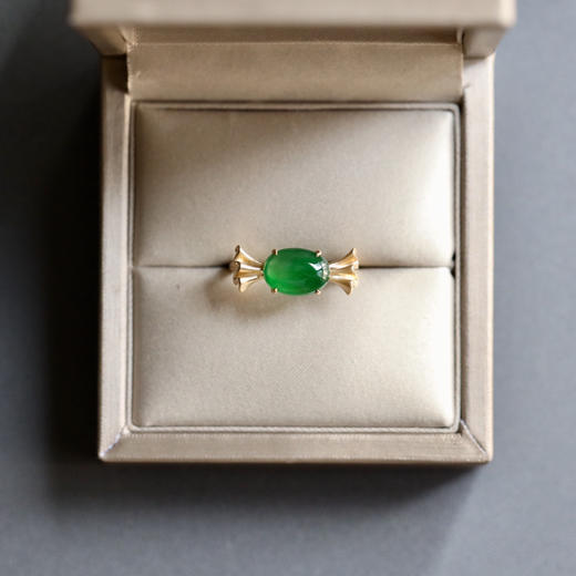冰种阳绿翡翠糖果戒指设计师款18k黄金镶嵌 商品图6