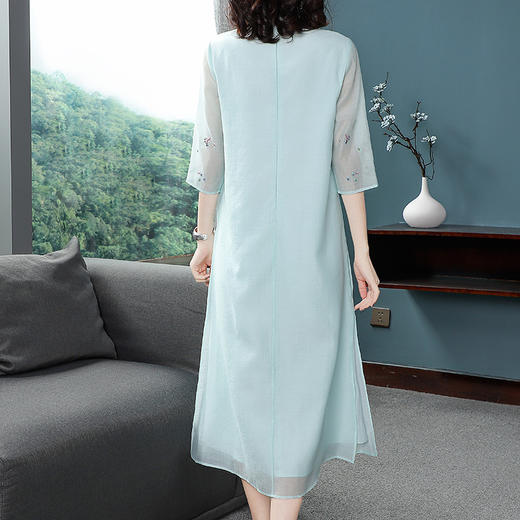 KDS-738新款中国风欧根纱刺绣立领中式开叉连衣裙TZW 商品图1