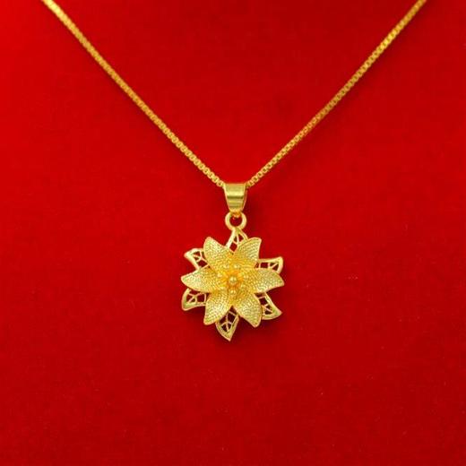 【项链】。沙金心形吊坠套链女款久不掉色镀金锁骨链仿真金假黄金项链女 商品图0