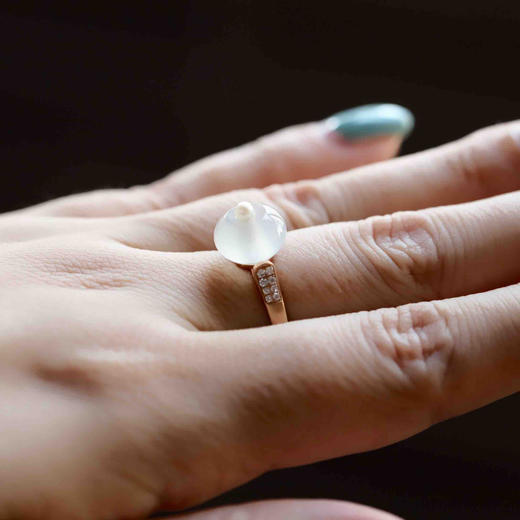 高冰种翡翠路路通戒指18k玫瑰金钻石珍珠镶嵌 商品图9