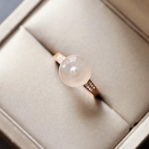 高冰种翡翠路路通戒指18k玫瑰金钻石珍珠镶嵌 商品图1