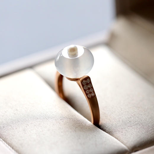 高冰种翡翠路路通戒指18k玫瑰金钻石珍珠镶嵌 商品图0