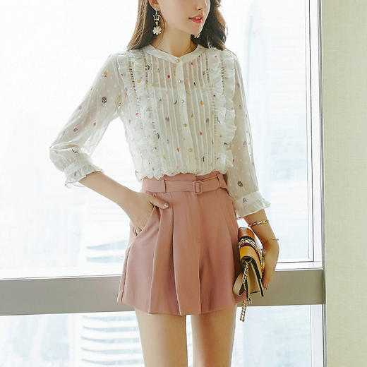 XS-5885新款洋气衬衫五分袖ins很仙的显瘦雪纺上衣 商品图2