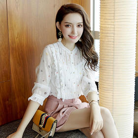XS-5885新款洋气衬衫五分袖ins很仙的显瘦雪纺上衣