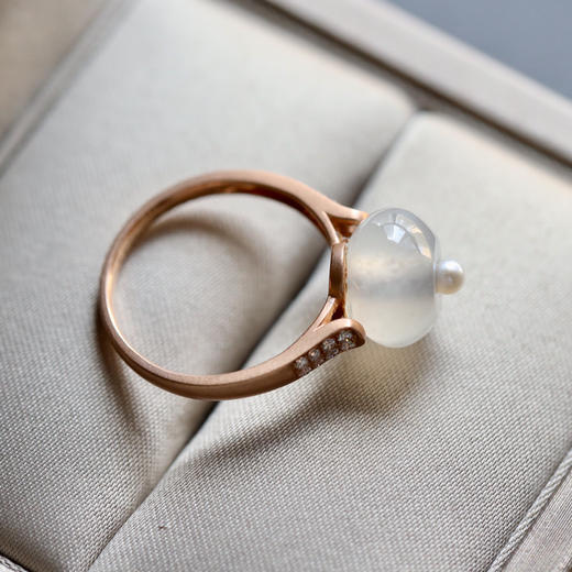 高冰种翡翠路路通戒指18k玫瑰金钻石珍珠镶嵌 商品图6