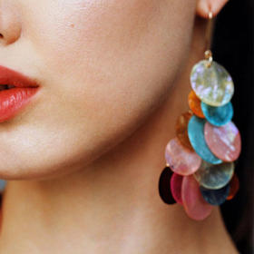 〖果色个性百搭耳环〗欧美夸张大牌多层圆形树脂耳钩潮女糖果色个性百搭耳环冷淡风