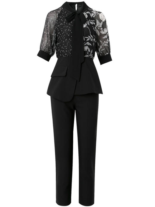 FMY-24234洋气减龄夏雪纺衫上衣配高腰九分裤两件套 商品图1