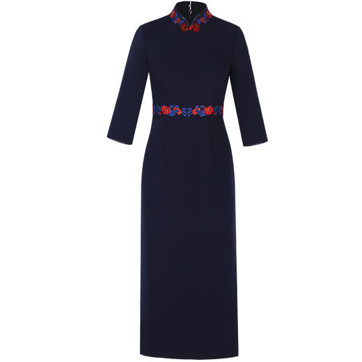 DLQ-A1803新款高端中长款圆襟优雅绣花旗袍连衣裙 商品图4