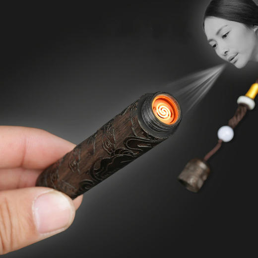 黑檀木电子火折子吹一吹男人配饰电子打火机充电点烟器usb创意送男友 商品图0